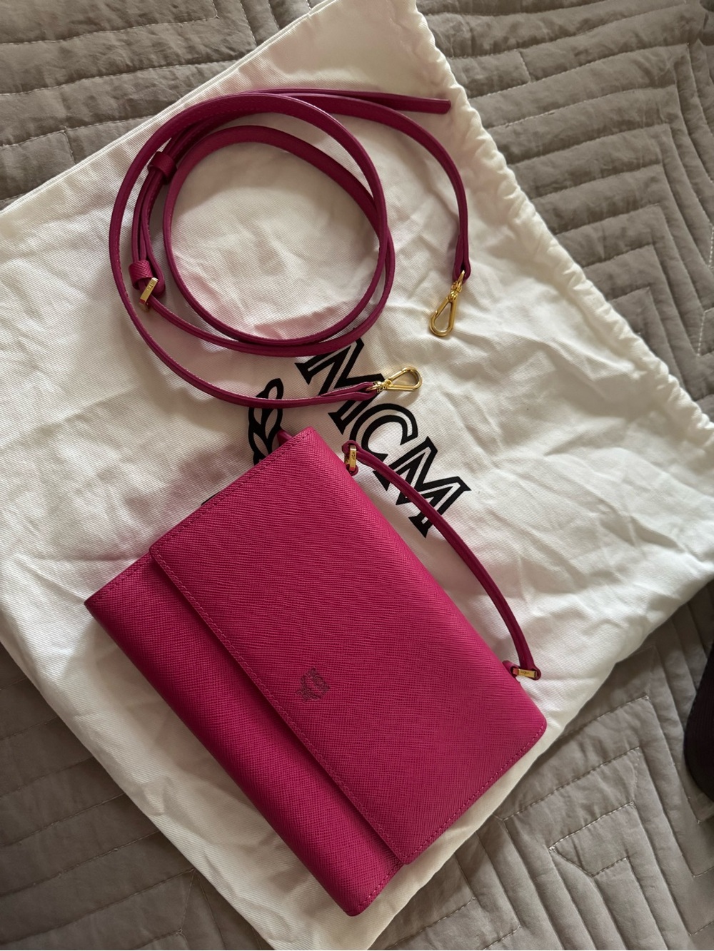 MCM Pink Saffiano Leather Crossbody Wallet